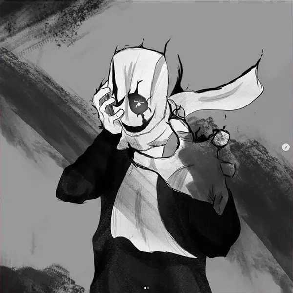 Masked figure — monochrome illustration