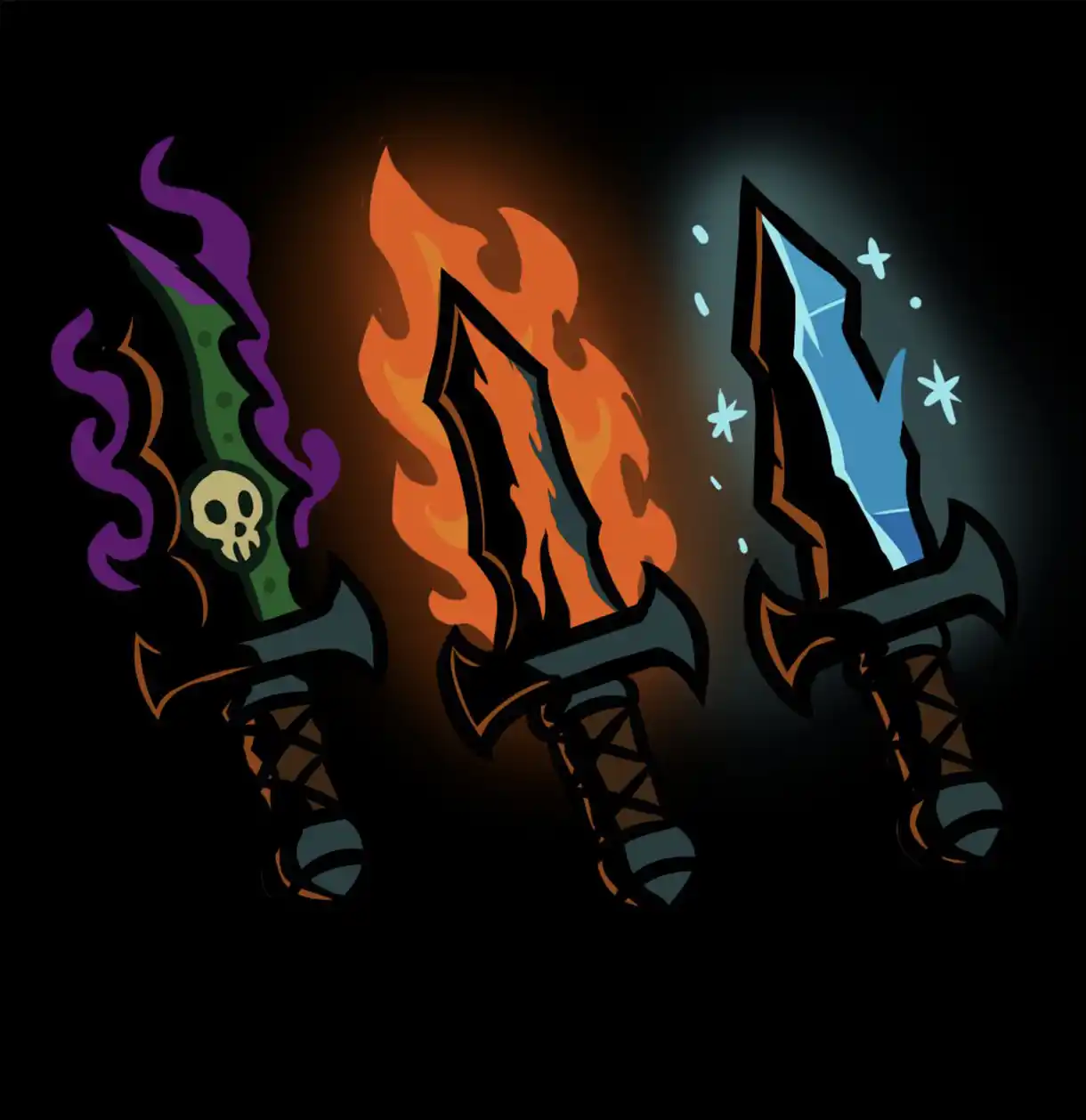 Elemental sword set — poison, fire, ice